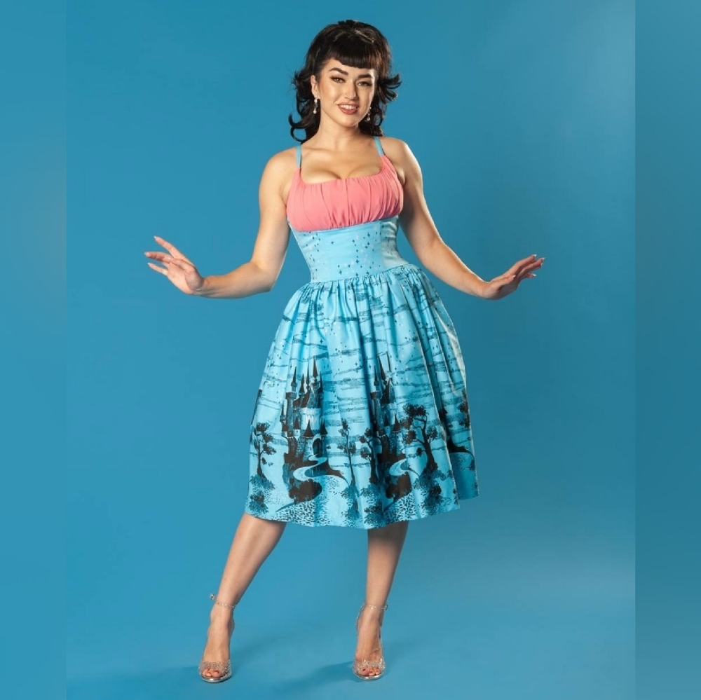 ISO Pinup Couture Holly Dress in Blue Castle 2X